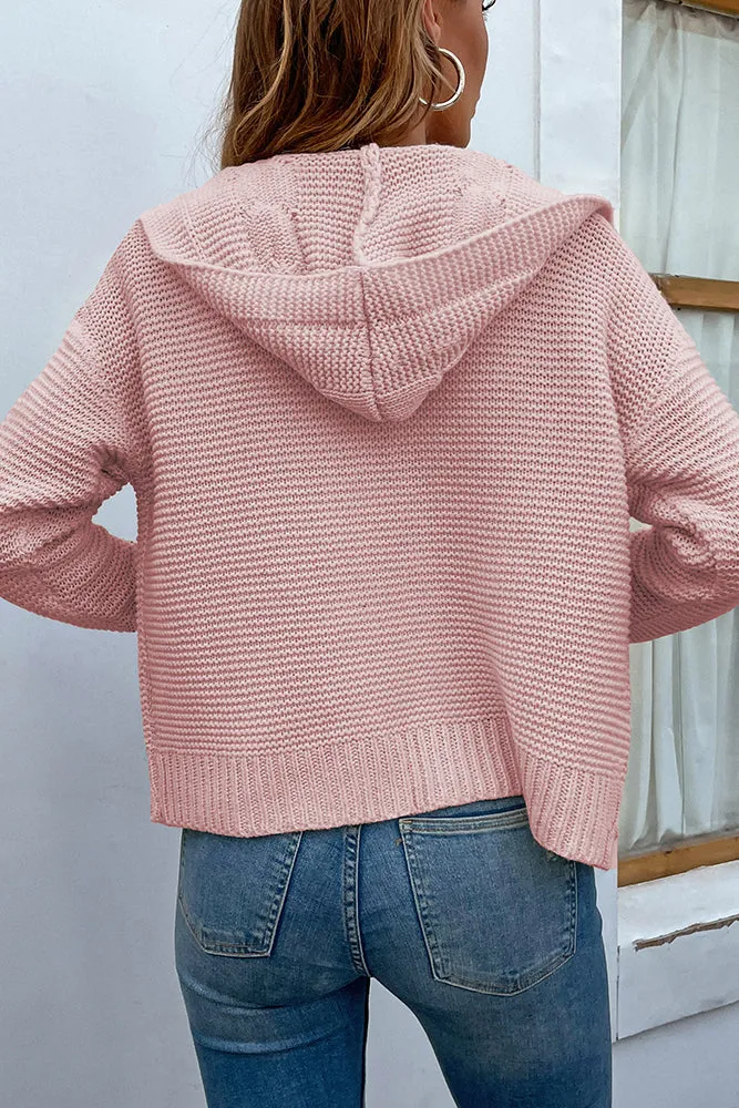 Cable Knit Open Front Cardigan With Hood