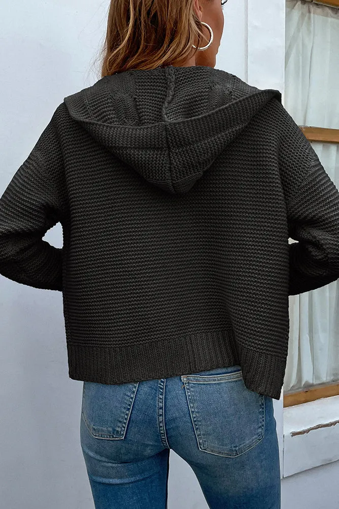 Cable Knit Open Front Cardigan With Hood