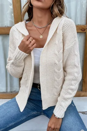 Cable Knit Open Front Cardigan With Hood