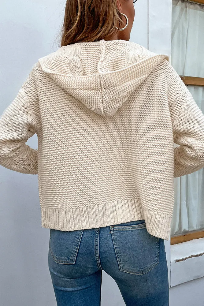 Cable Knit Open Front Cardigan With Hood