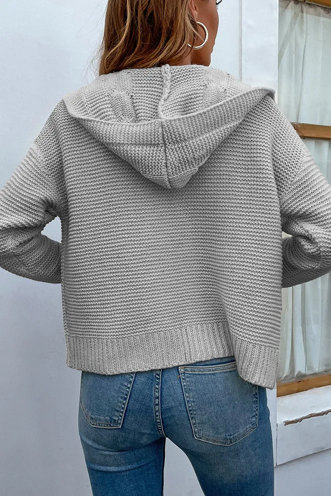 Cable Knit Open Front Cardigan With Hood