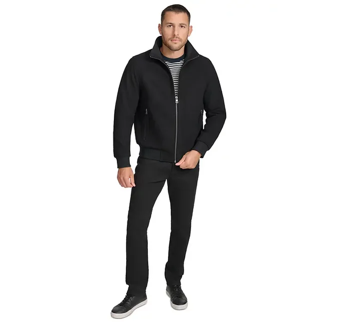 Calvin Klein Men's Wool Bomber Jacket With Knit Trim Black Medium