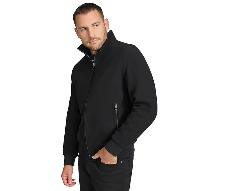Calvin Klein Men's Wool Bomber Jacket With Knit Trim Black Medium
