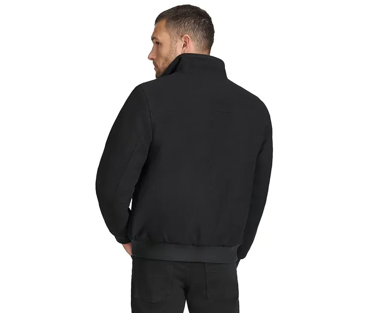 Calvin Klein Men's Wool Bomber Jacket With Knit Trim Black Medium