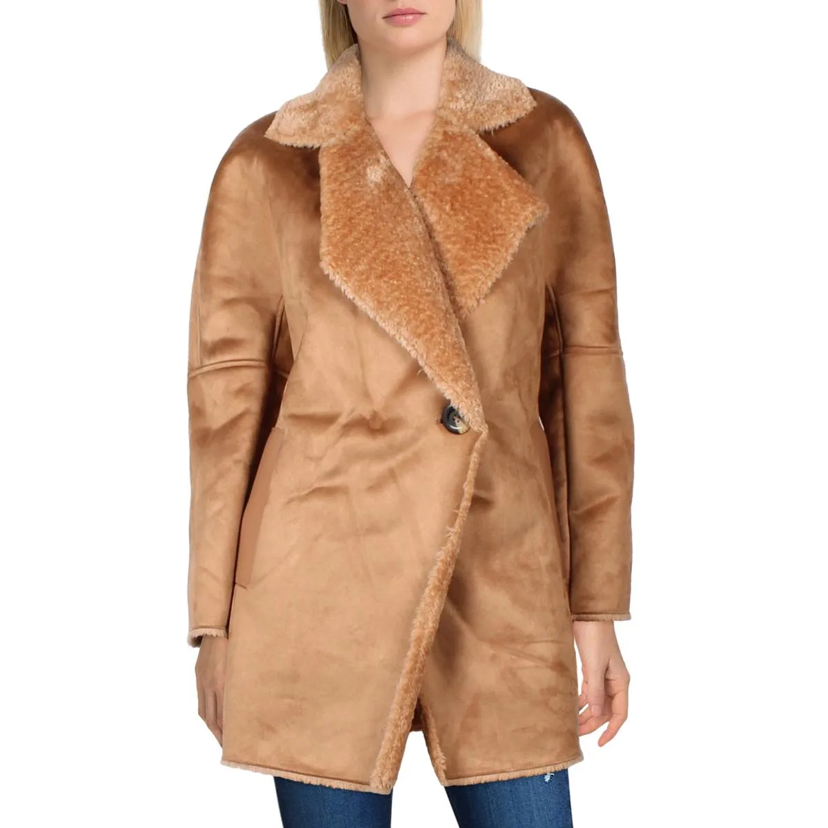 Calvin Klein Womens Midi Warm Faux Fur Coat