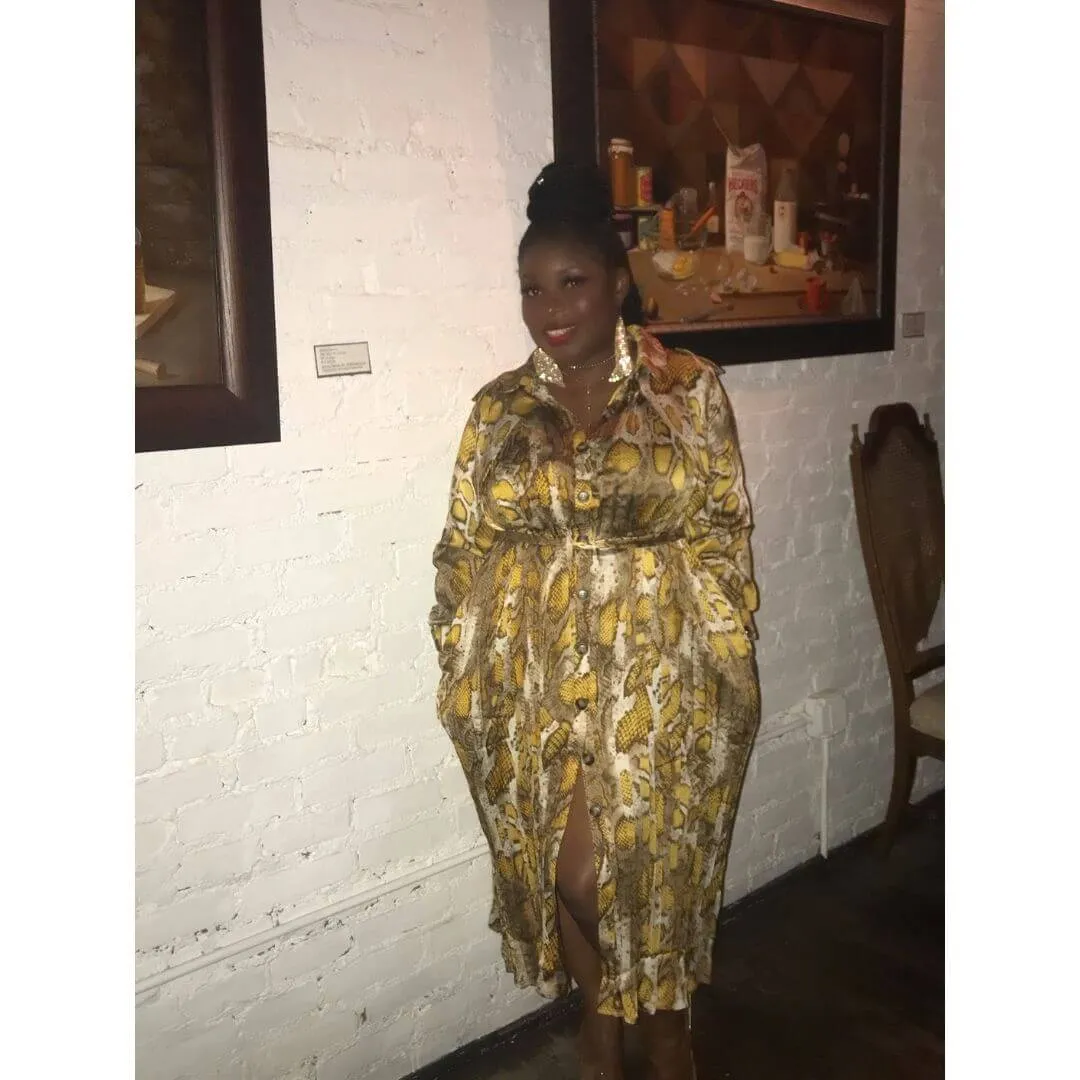 Cambodia Mustard Snake Print Trench Dress