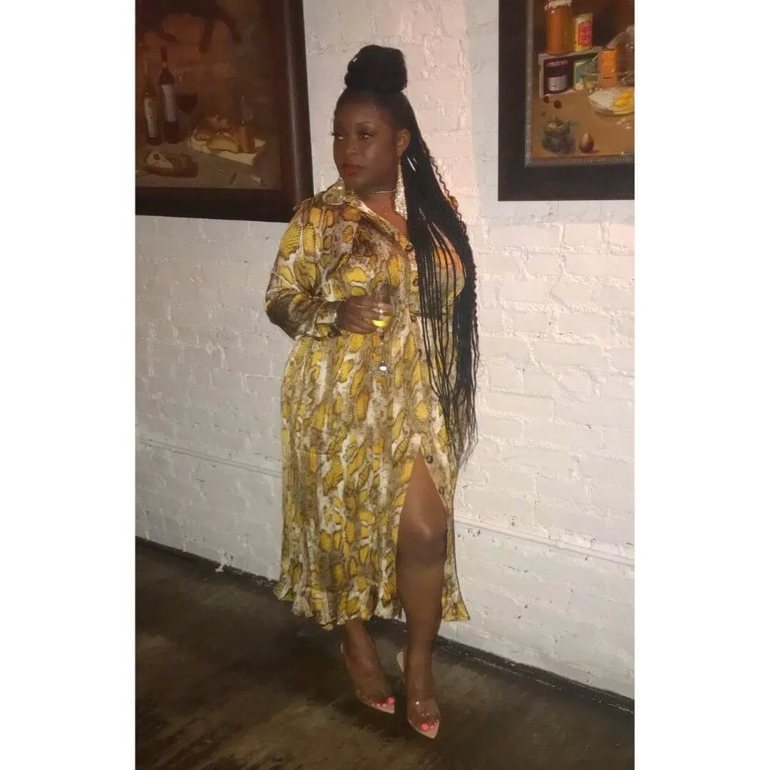 Cambodia Mustard Snake Print Trench Dress