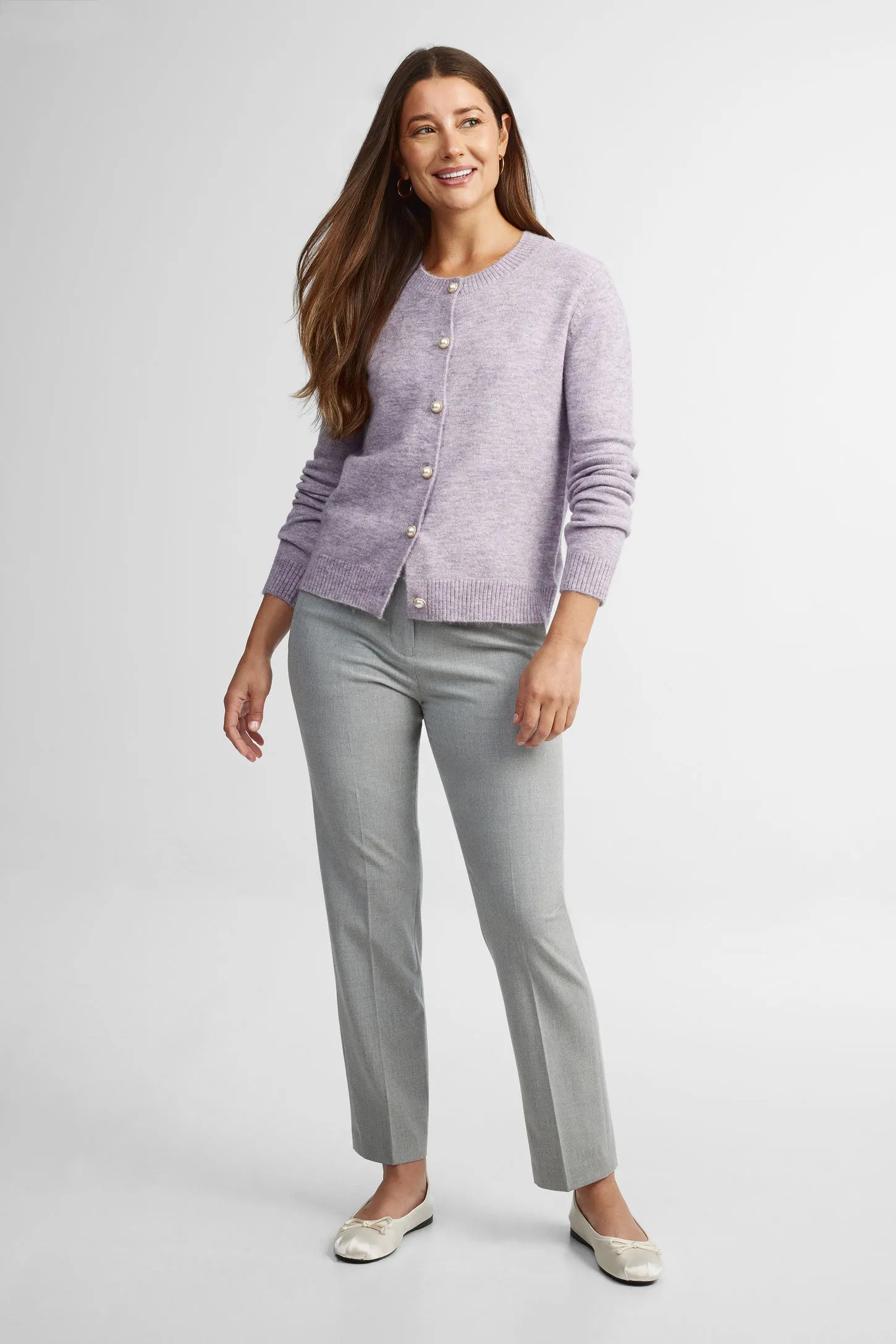 Cardigan tricot col rond boutons perles - Femme
