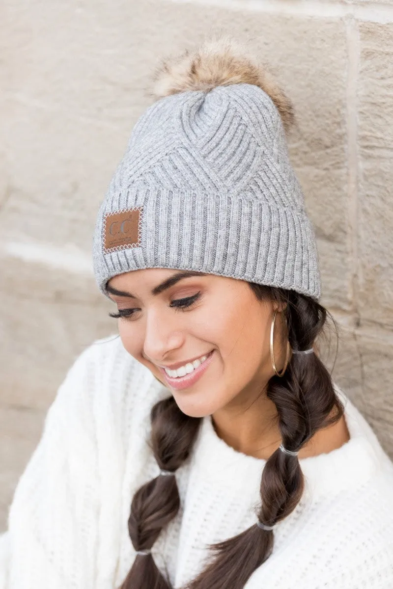 CC Luxe Criss Cross Pom Beanie Hat