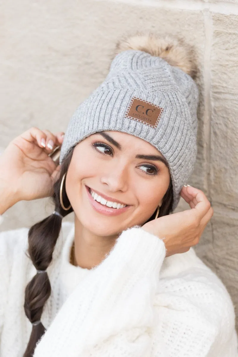 CC Luxe Criss Cross Pom Beanie Hat