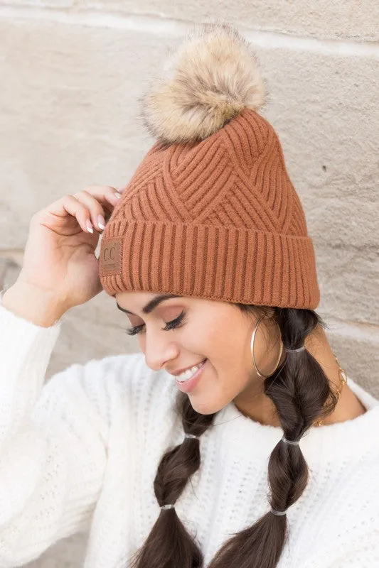 CC Luxe Criss Cross Pom Beanie Hat