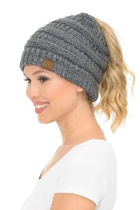 C.C MB6242 - Soft Stretch Cable Knit Warm Ponytail Hat 3 Toned Mixed Multi Color Beanie