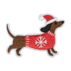 Christmas Motifs - Iron -On & Sew-On Patch FESTIVE DACHSHUND DOG