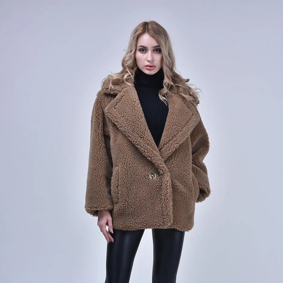 Coat Winter Sheep Shearling Jacket Genuine Warm Lady Coat  Women Teddy Coat