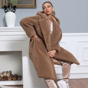 Coat Winter Sheep Shearling Jacket Genuine Warm Lady Coat  Women Teddy Coat