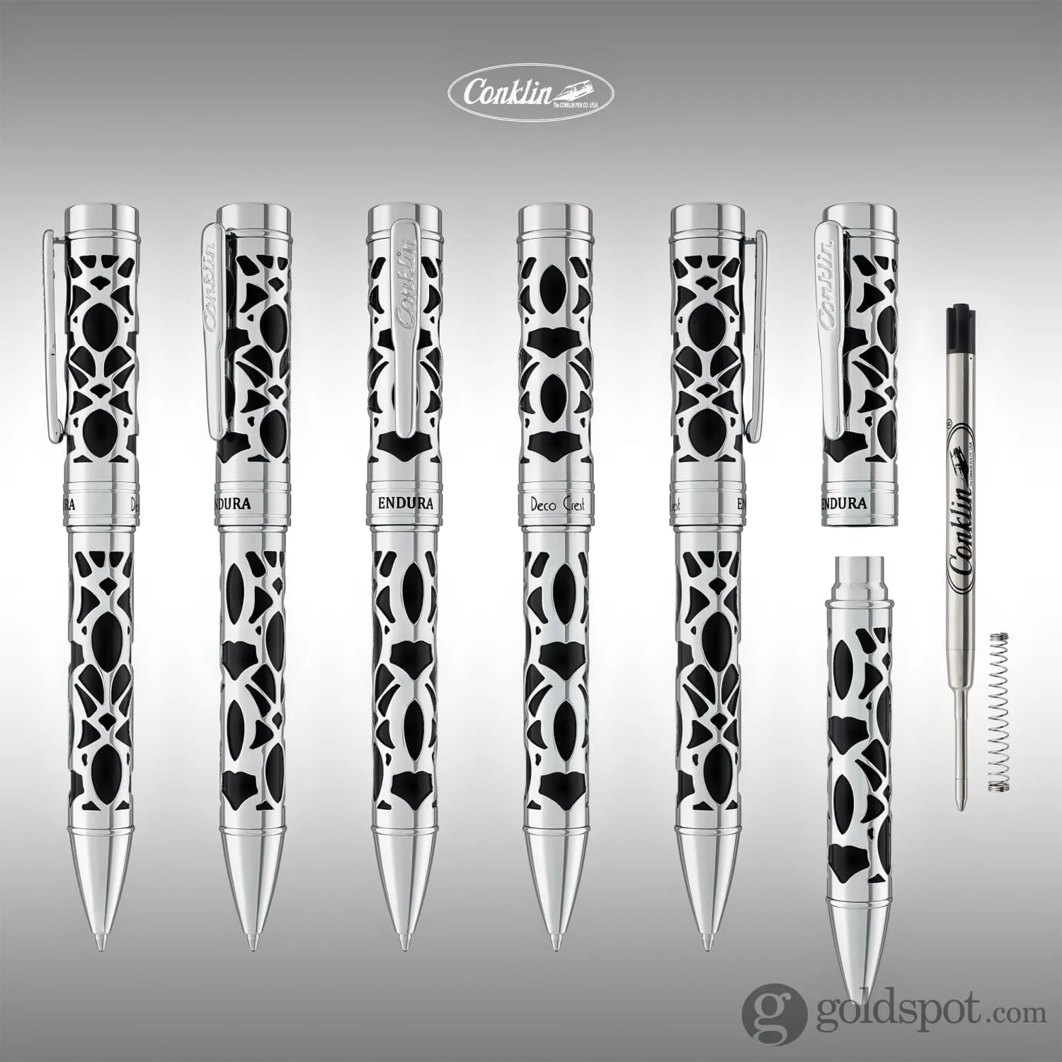 Conklin Endura Deco Crest Ballpoint Pen in Black with Chrome Trim