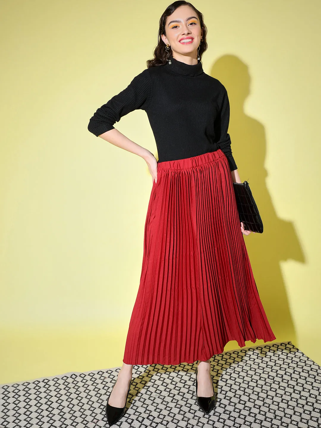 Crepe Pleated Women Skirt-3006-3006