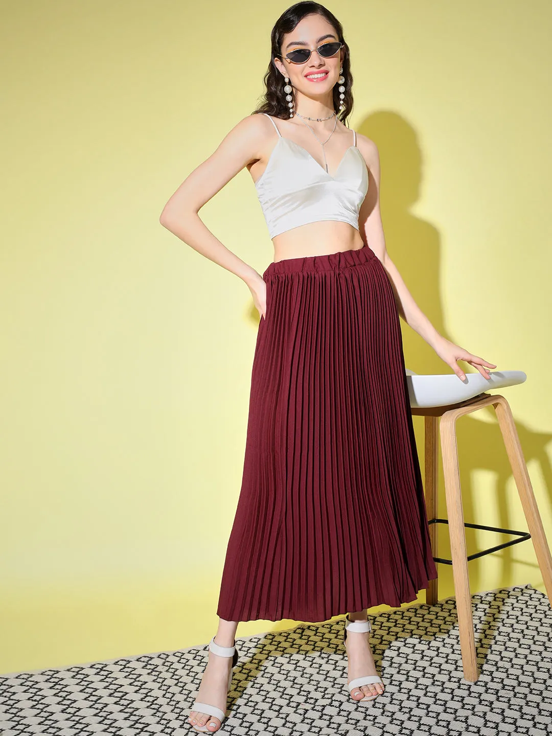 Crepe Pleated Women Skirt-3006-3006