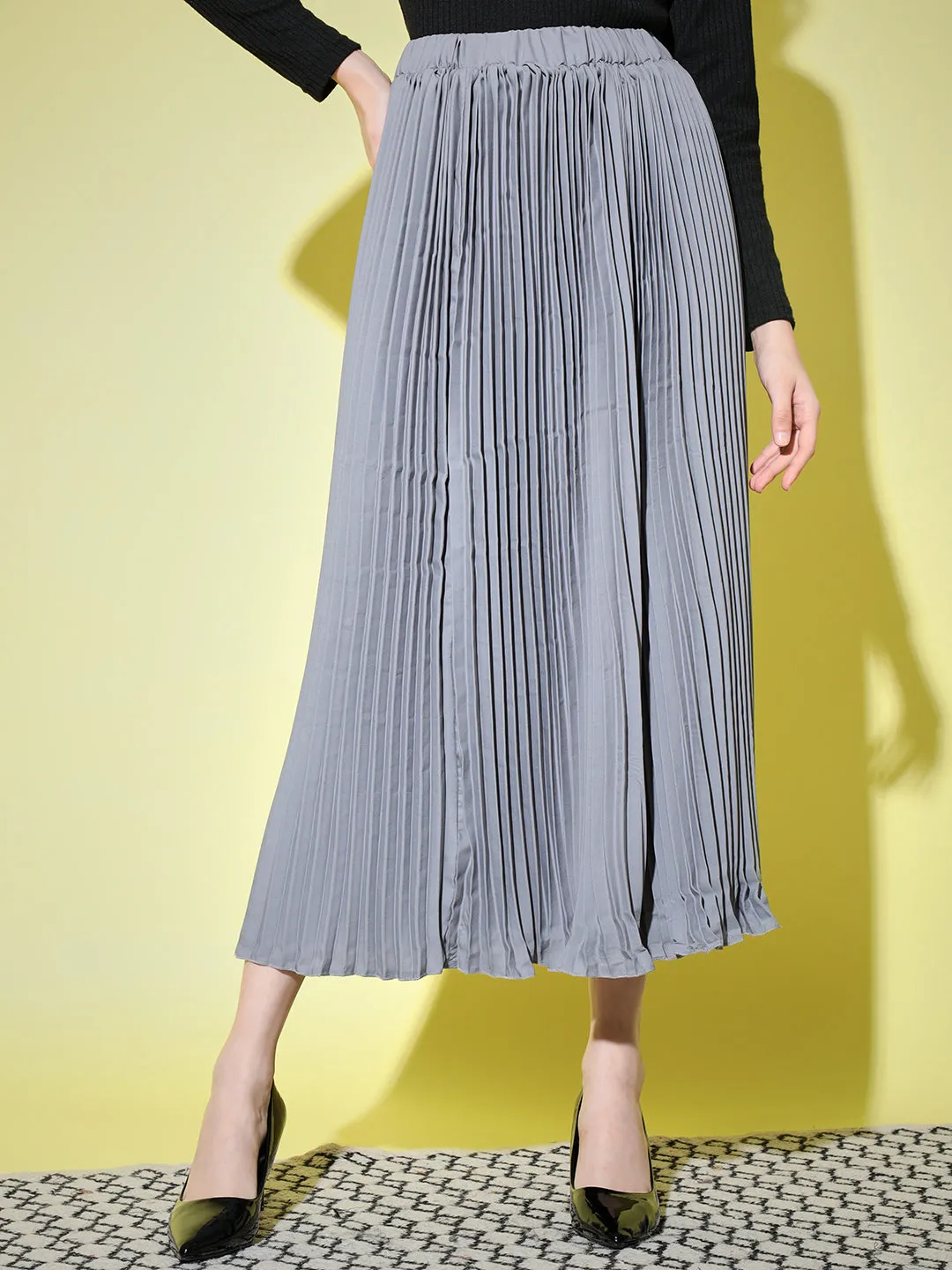 Crepe Pleated Women Skirt-3006-3006