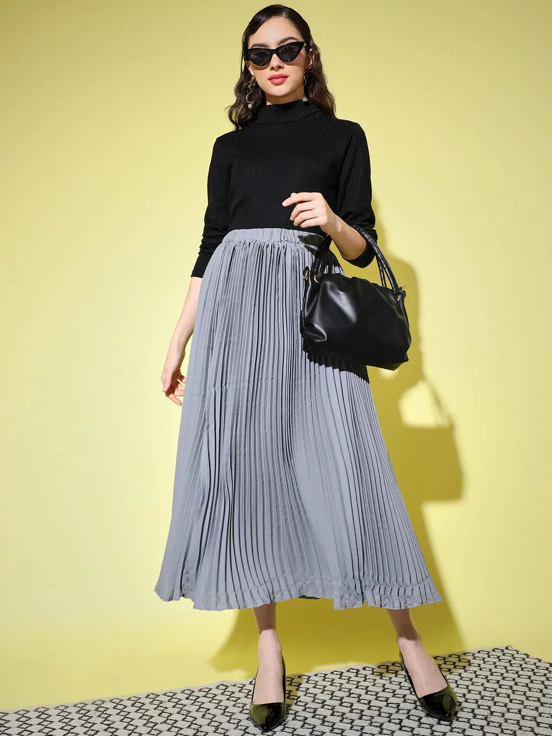 Crepe Pleated Women Skirt-3006-3006
