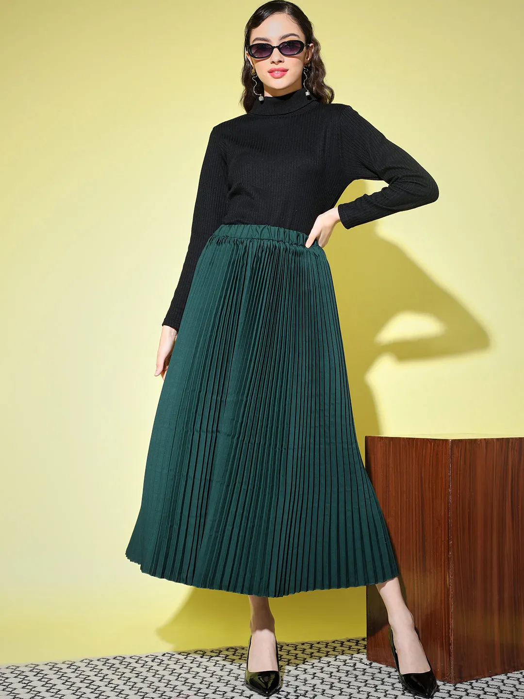 Crepe Pleated Women Skirt-3006-3006