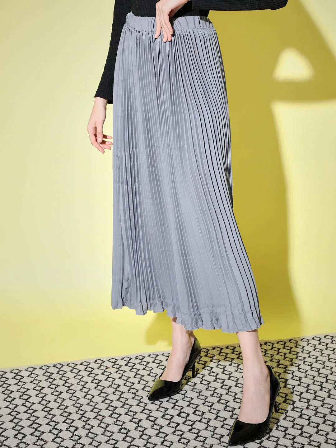Crepe Pleated Women Skirt-3006-3006