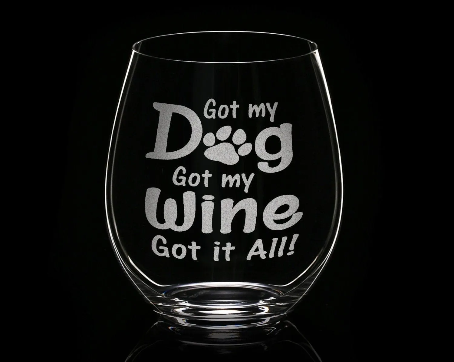 Custom Dog Mom New Christmas Puppy Gift Funny Dog Lover Stemless Wine Glass Laser Etched Glassware Got my Dog Got my Wine Rescue Adoption
