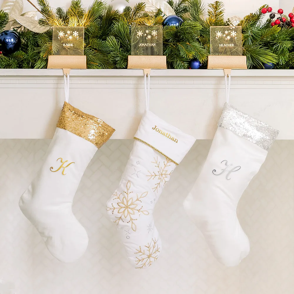 CUSTOM EMBROIDERED PLUSH CHRISTMAS STOCKING - FALLING SNOWFLAKES