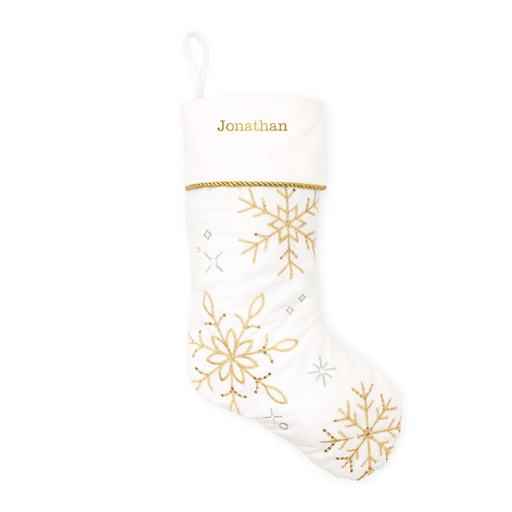 CUSTOM EMBROIDERED PLUSH CHRISTMAS STOCKING - FALLING SNOWFLAKES