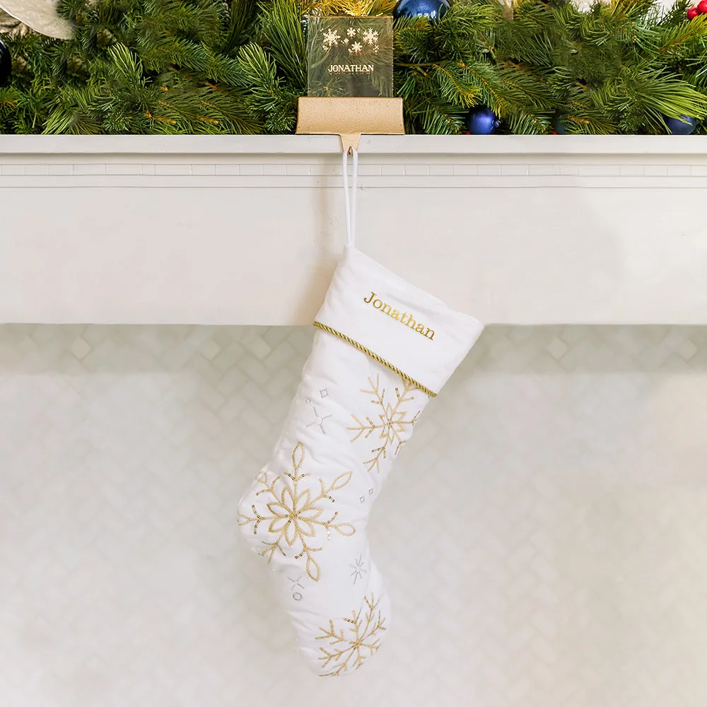CUSTOM EMBROIDERED PLUSH CHRISTMAS STOCKING - FALLING SNOWFLAKES