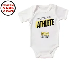Custom Name & Date Short Sleeve Bodysuit For Baby Girls with Future Athlete Text
