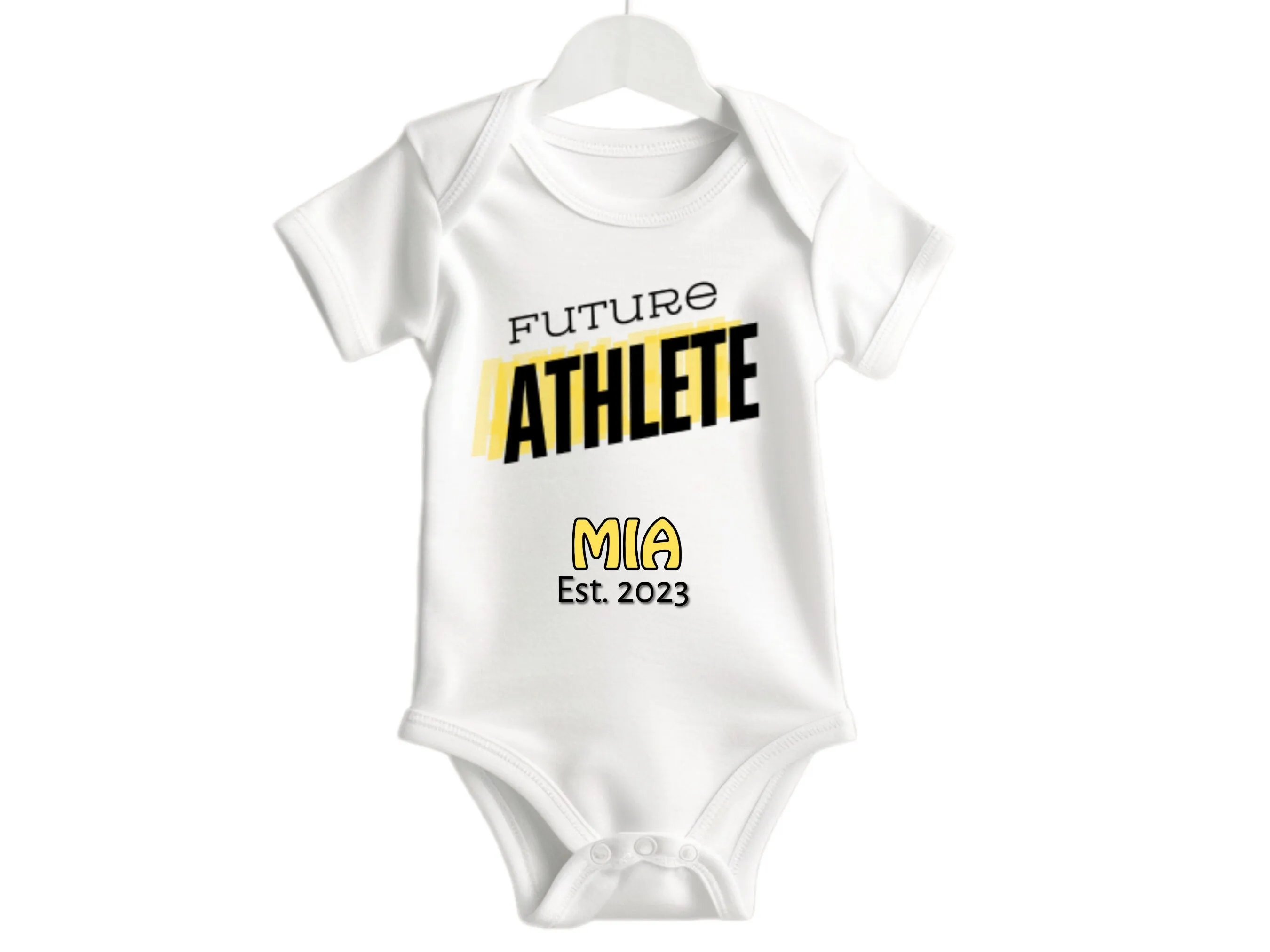 Custom Name & Date Short Sleeve Bodysuit For Baby Girls with Future Athlete Text