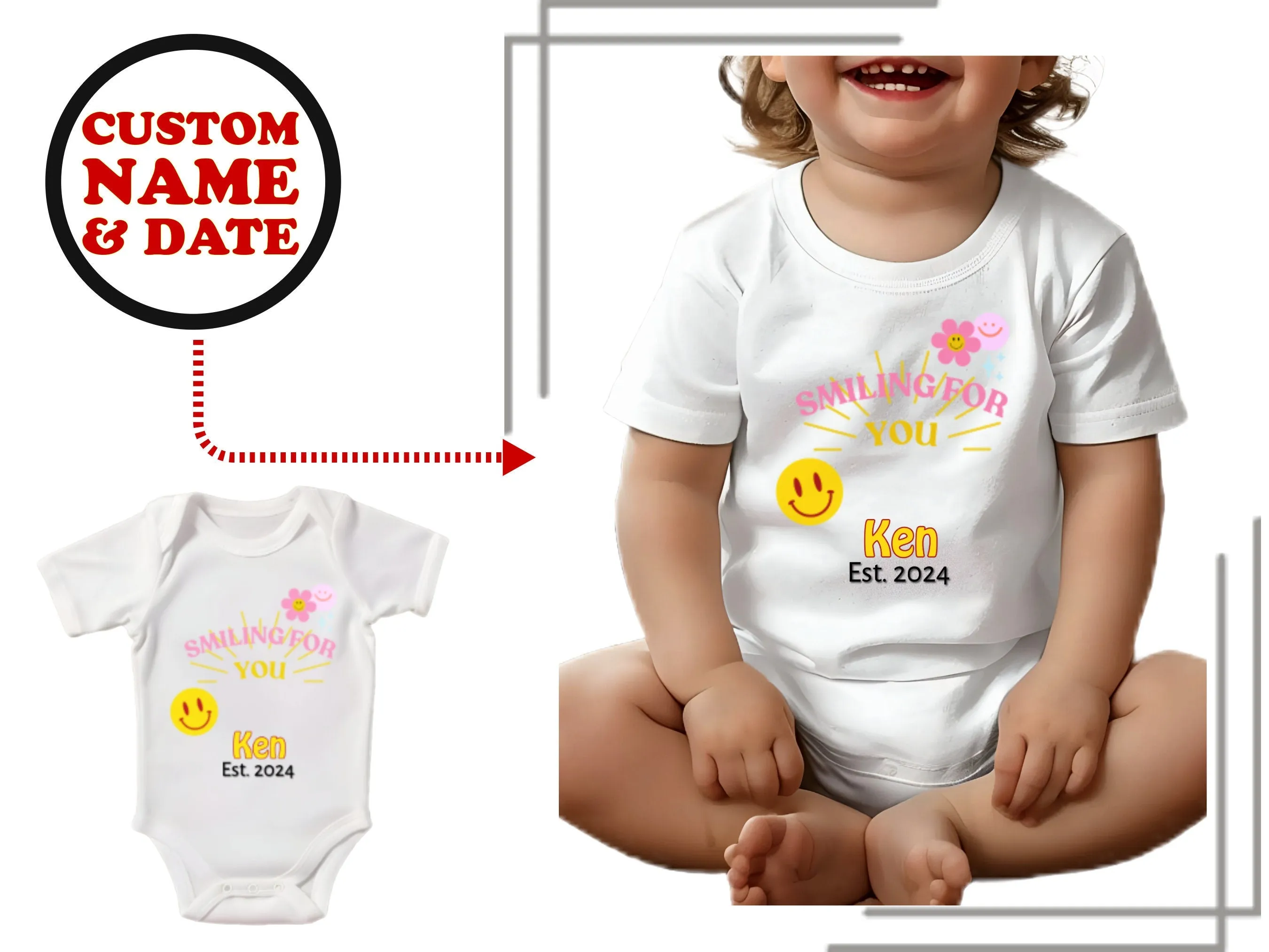 Custom Name Baby Bodysuit with Smiling for You Text for Girls