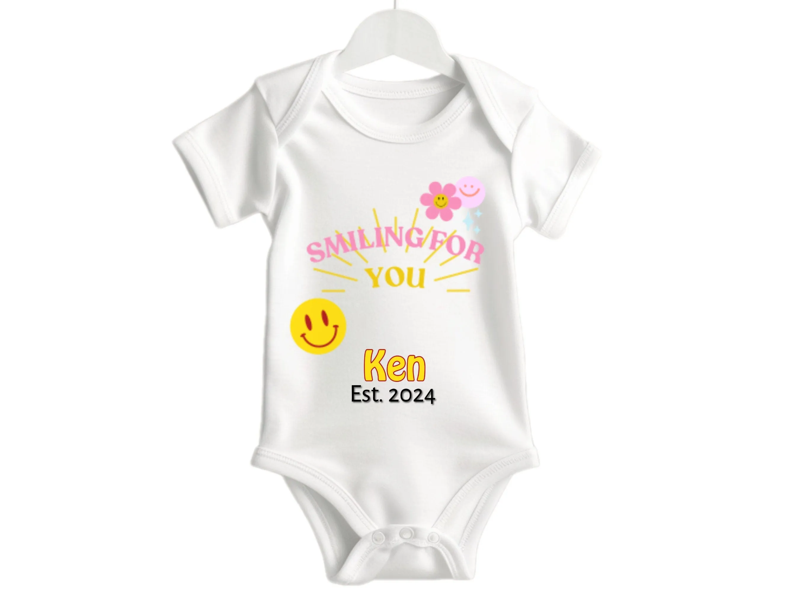 Custom Name Baby Bodysuit with Smiling for You Text for Girls
