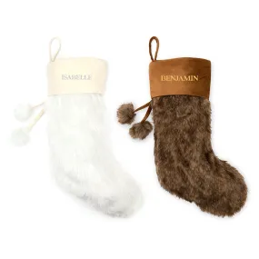 CUSTOM PRINTED PLUSH FAUX FUR CHRISTMAS STOCKING - TRADITIONAL MONOGRAM TEXT