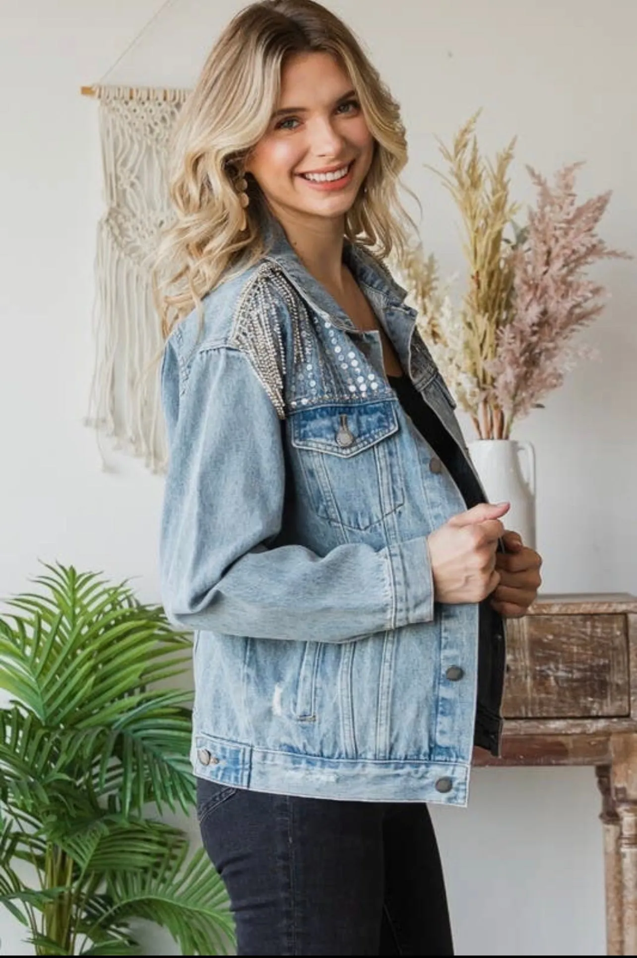 Dancing at Midnight Fringe Sequin Denim Jacket