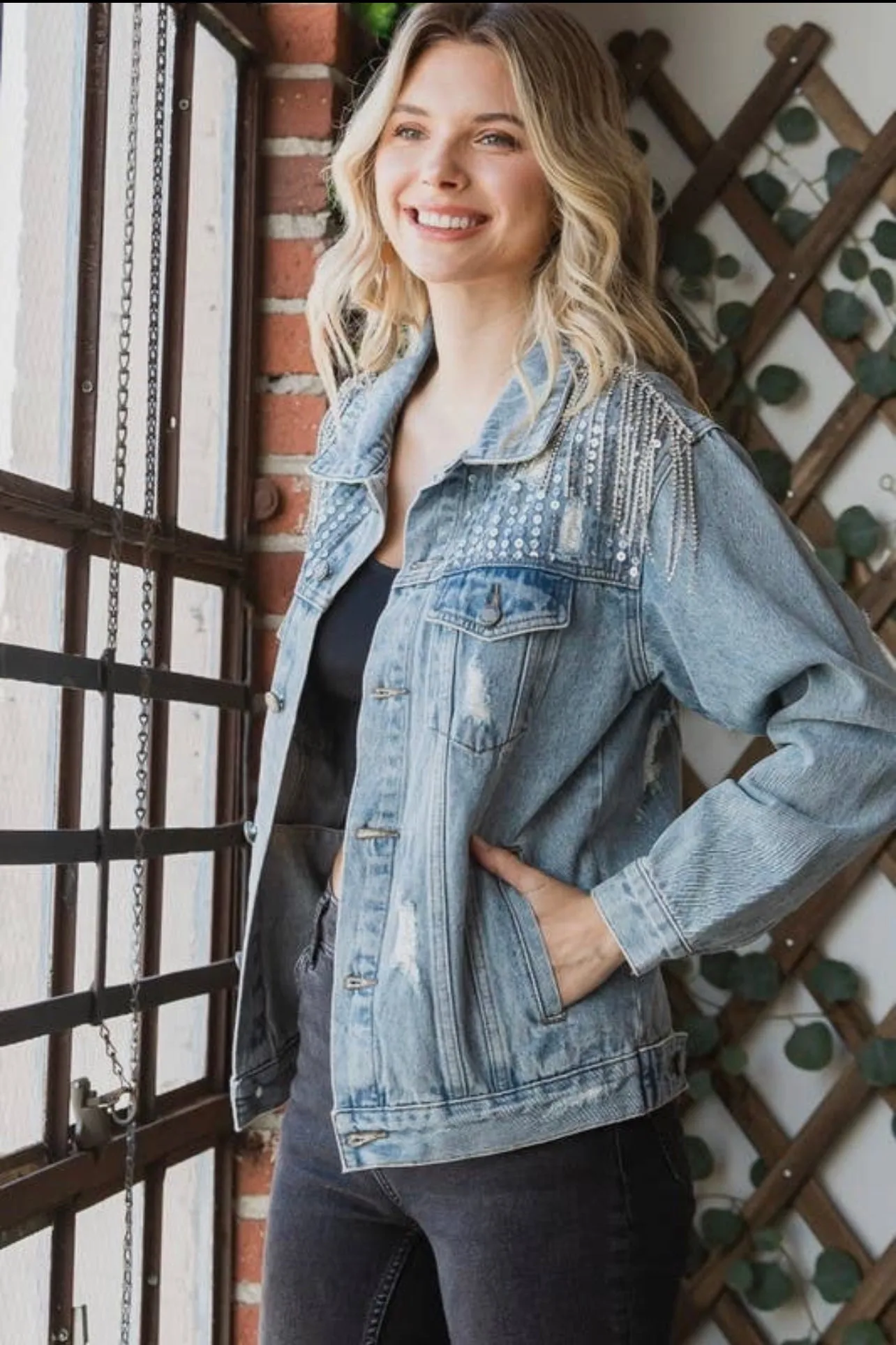Dancing at Midnight Fringe Sequin Denim Jacket