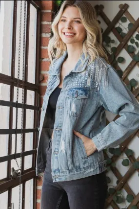 Dancing at Midnight Fringe Sequin Denim Jacket