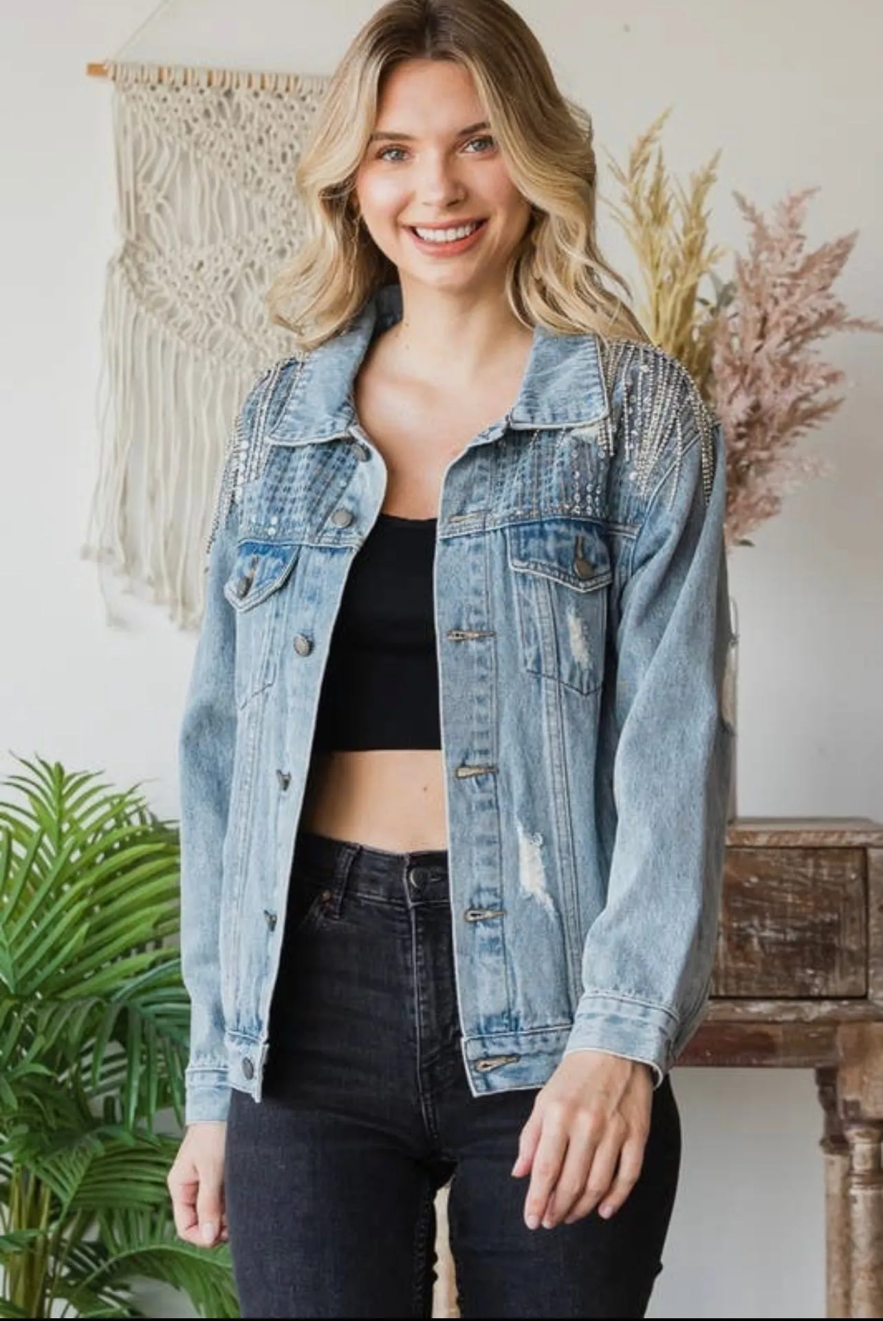 Dancing at Midnight Fringe Sequin Denim Jacket