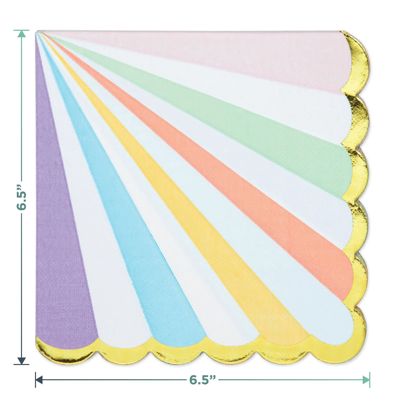 Deluxe Gold Trimmed Pastel Rainbow Scalloped Paper Dinner Plates, Luncheon Napkins, and Forks (Serves 16)