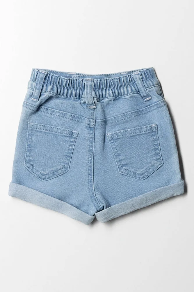 Denim Shorts With Embroidery Blue