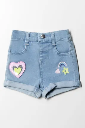 Denim Shorts With Embroidery Blue