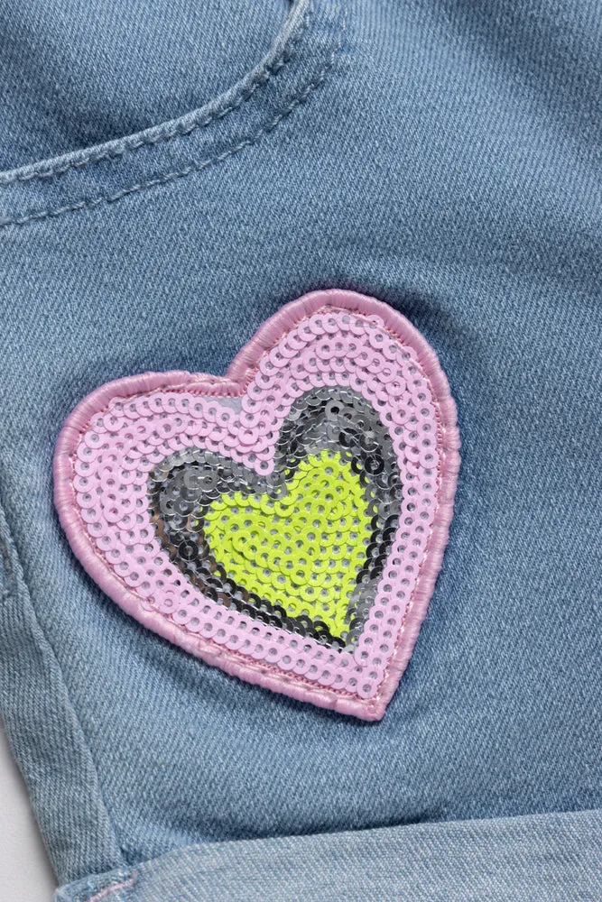 Denim Shorts With Embroidery Blue