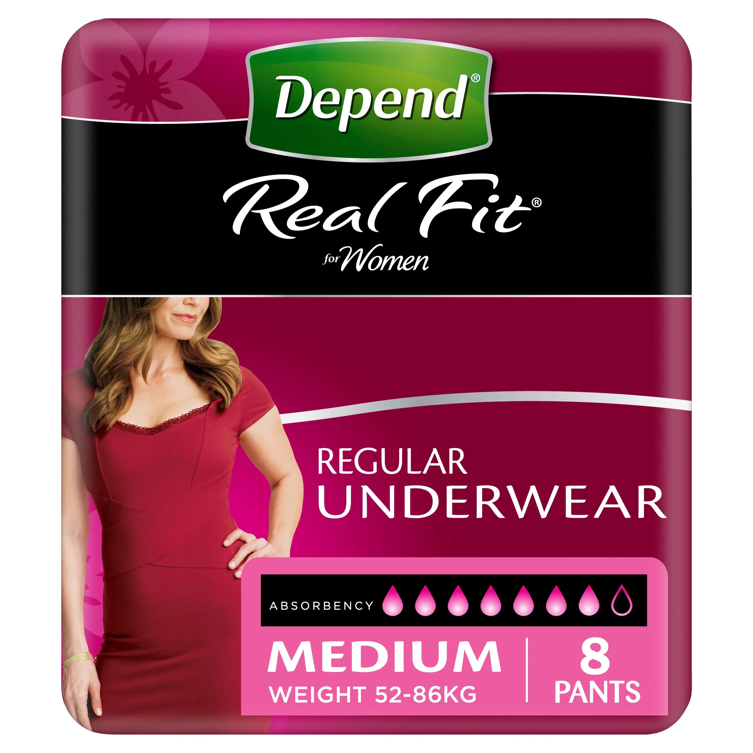 Depend Real Fit Incontinence Underwear Regular Women  Medium 8 Pack