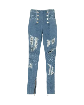 Distressed Button Up Skinny Jeans