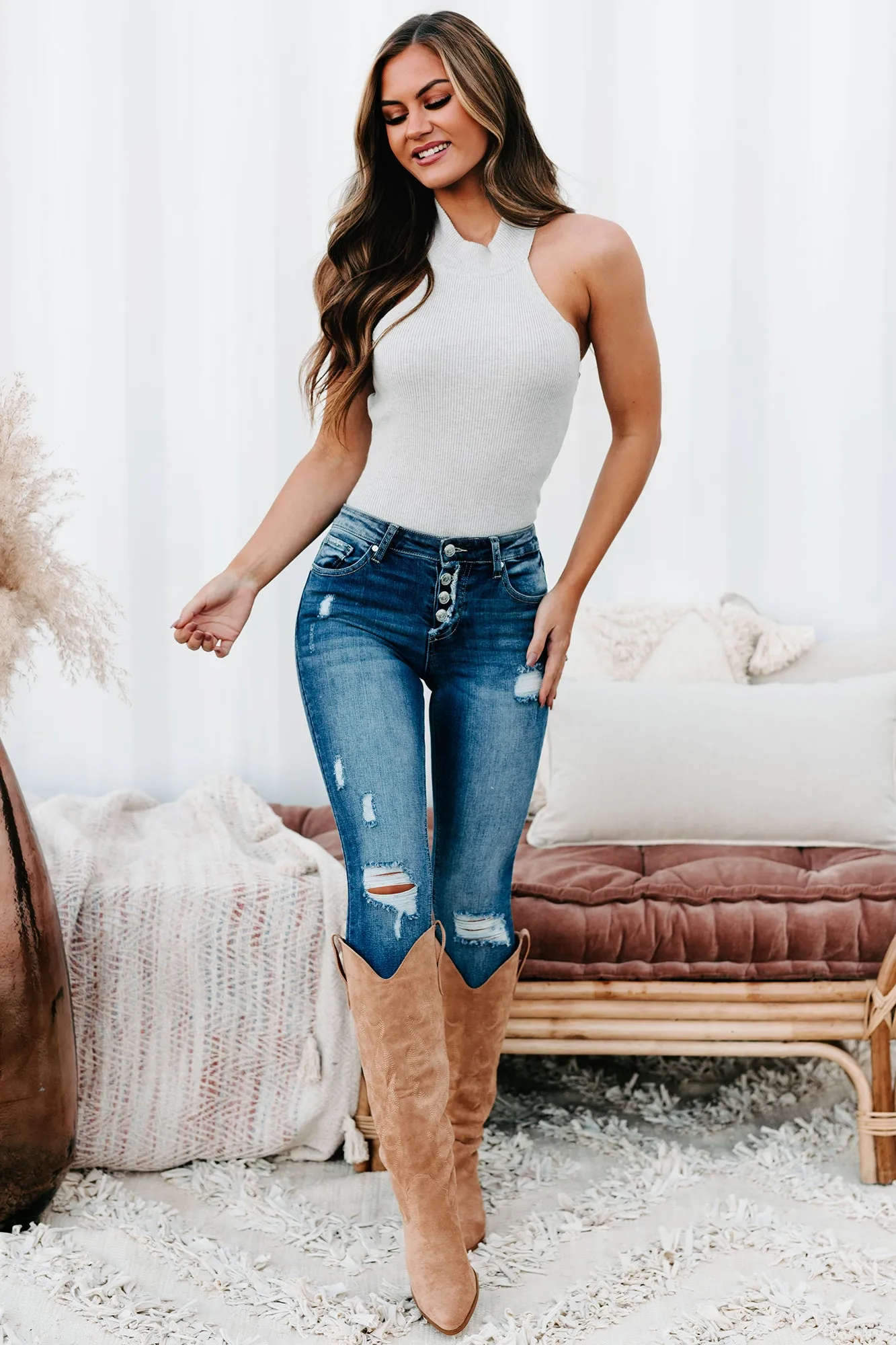 Downtown Girl Ribbed Halter Neck Bodysuit (Heather Grey)