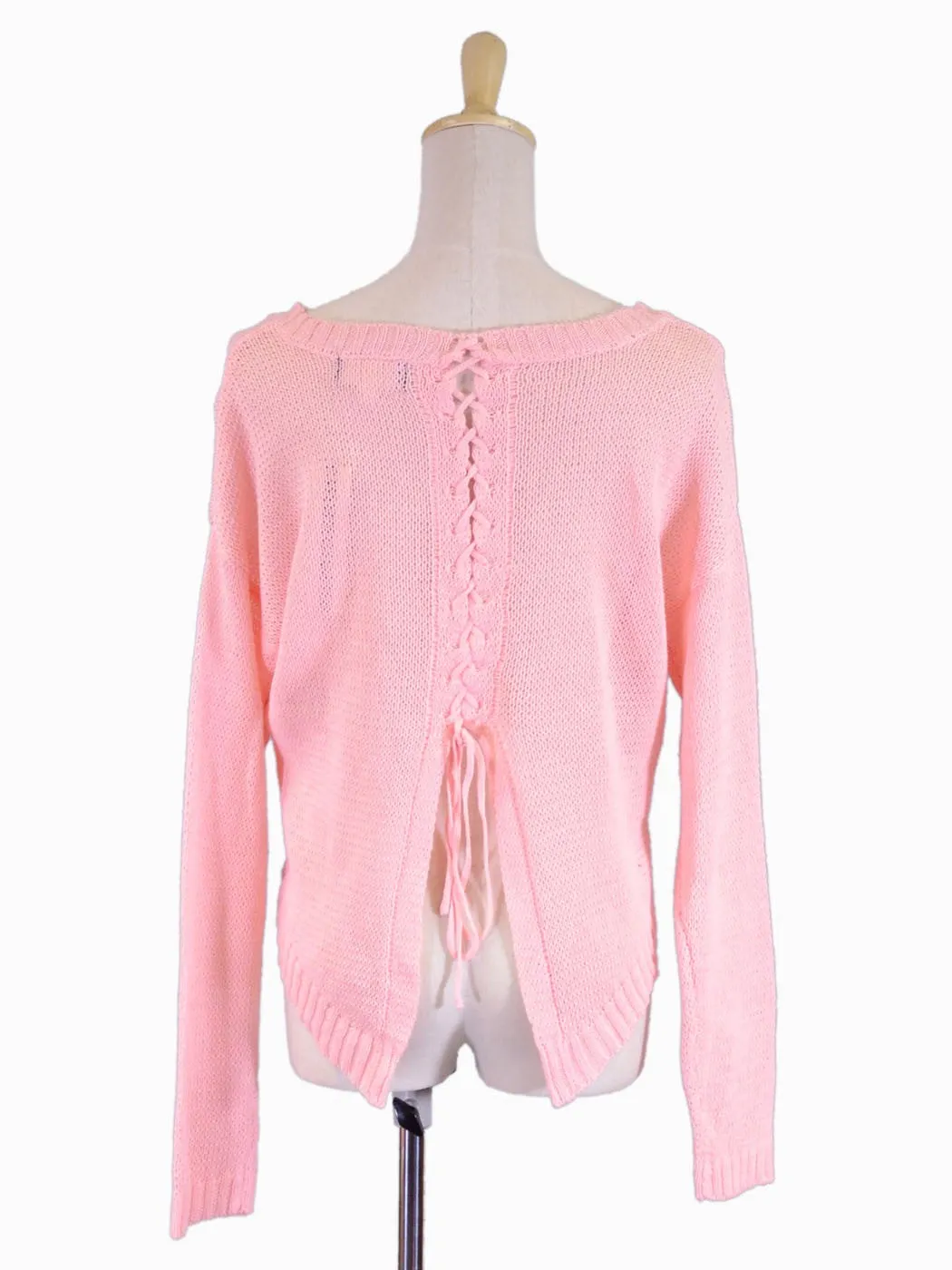 Edgemine Girly Daisy Print Long Sleeve Corset Back Knit Pullover Sweater Top