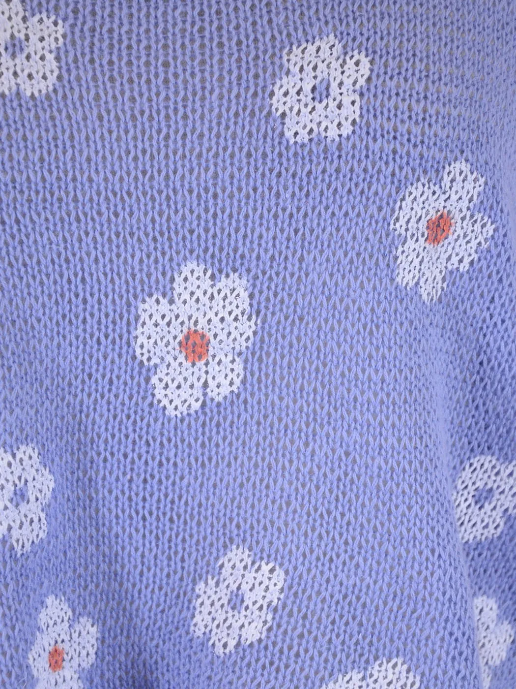 Edgemine Girly Daisy Print Long Sleeve Corset Back Knit Pullover Sweater Top