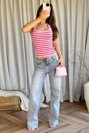 Ellie pink & red striped knit vest top