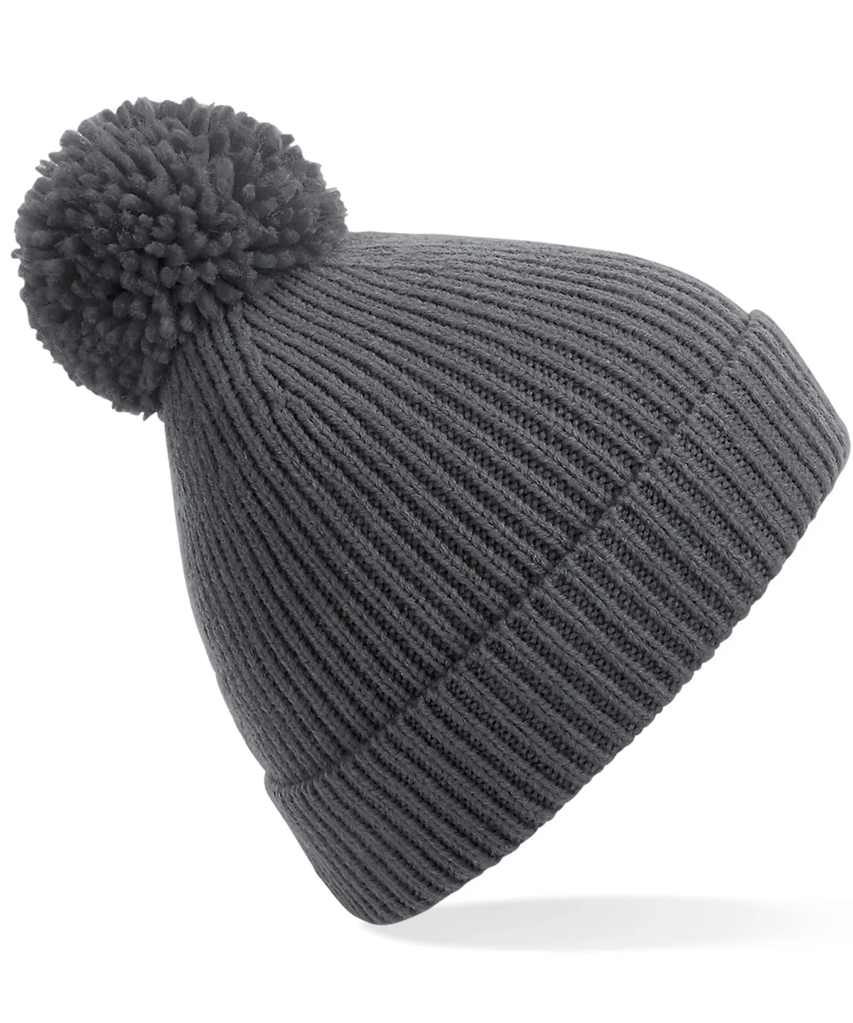 Engineered knit ribbed pom pom beanie | Graphite Grey